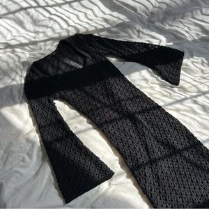 TOCCIN Black Crochet Midi Dress